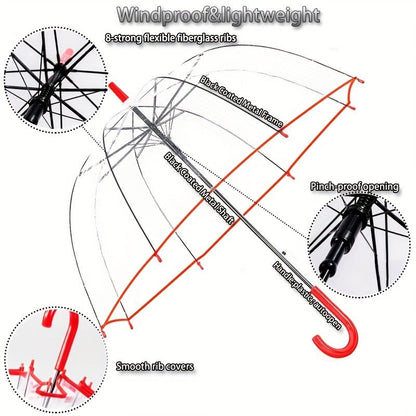 Clear Dome Bubble Umbrella 2 Pack Windproof Rainproof Auto Open 47 Inch Wide Canopy 8-Rib PVC Transparent Umbrella for Weddings Proms