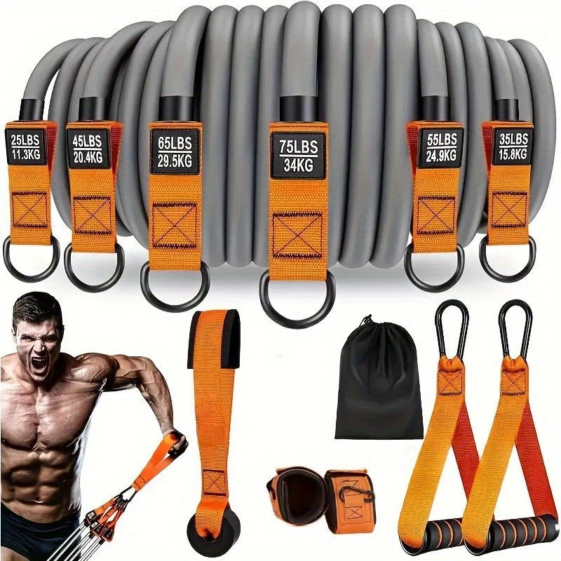 300lb Resistance Band Set – 6 Levels 25-75lb, Handles, Door Anchor & Ankle Straps – Heavy Duty Home Gym Kit for Full Body Strength Training