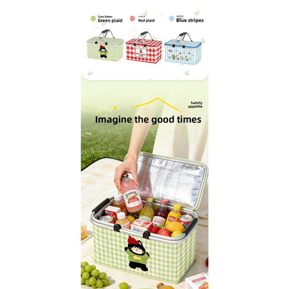 Insulated Picnic Box with Aluminum Frame – Collapsible Thermal Camping Storage Basket for Outdoor Picnic, BBQ