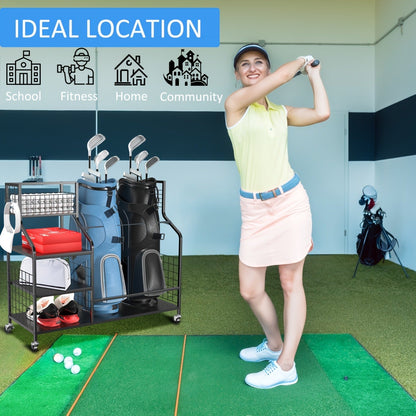 Golf Bag Storage Rack & Organizer for Garage – Extra Large Golf Club Holder Stand for 2 Bags, Heavy Duty Golf Equipment Accessories