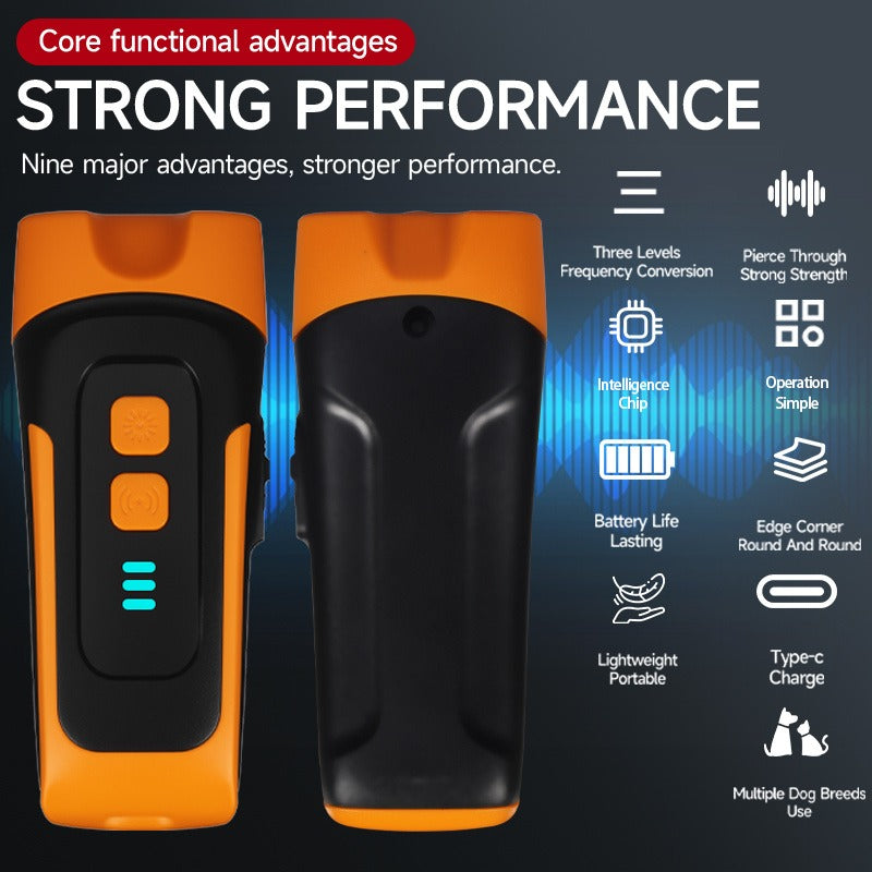 Ultrasonic Dog Bark Control Device with LED Flashlight – Adjustable Anti-Barking Trainer, Portable Indoor Outdoor Dog Behavior Corrector