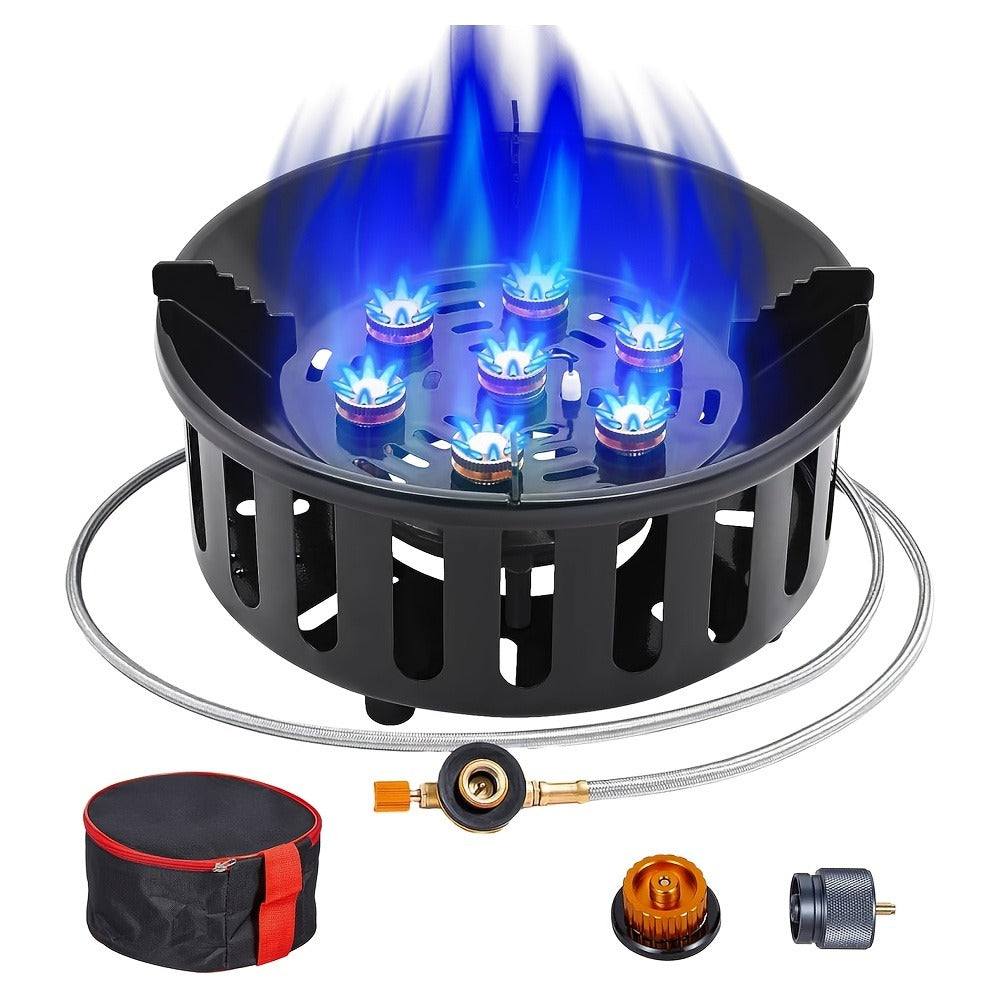 Windproof Camp Stove 21000W Collapsible, Seven Star Camping Gas Stove with Piezo Igniter & Fuel Canister Adapter