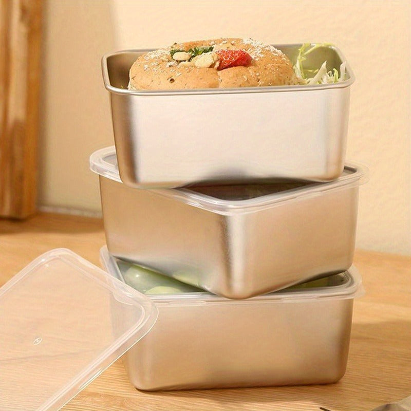 Food Storage Containers with Lids, Six-Piece Stainless Steel Square Set with Fitted Lids and Nested Storage Design