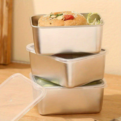 Food Storage Containers with Lids, Six-Piece Stainless Steel Square Set with Fitted Lids and Nested Storage Design