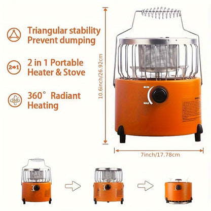Portable Propane Camping Stove Heater 9000 BTU, 3-in-1 Indoor Outdoor Gas Burner with Adjustable Flame