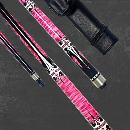 Two-Piece Carbon Fiber Pool Cue with Metal Joint, Wrap Section and Pink or Blue Graphic Designs