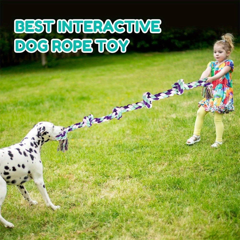 Dog Toy Six-Knot Twisted Rope Bone in Two Colorways for Tug, Fetch and Chew Play with Medium or Large Dogs