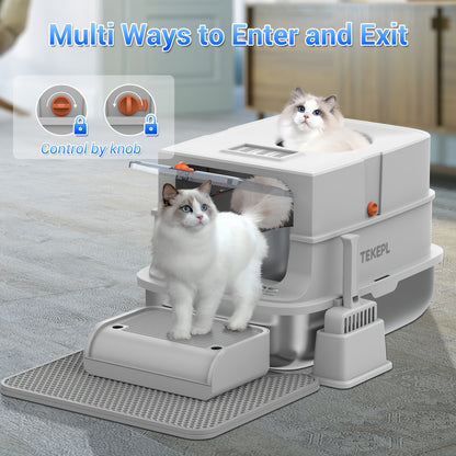 Stainless Steel Cat Litter Box with Lid – Extra Large 68L Enclosed & Semi-Open Modular System, 304 Steel Non-Stick Easy Clean