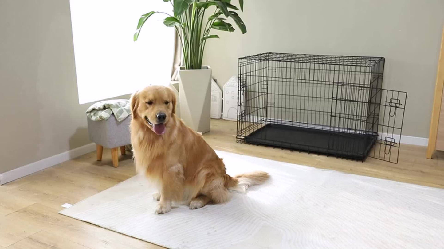 Dog Crate with Divider Panel & Double Door – Folding Metal Wire Dog Cage with Leak-Proof Tray, Indoor Outdoor Travel Pet Kennel