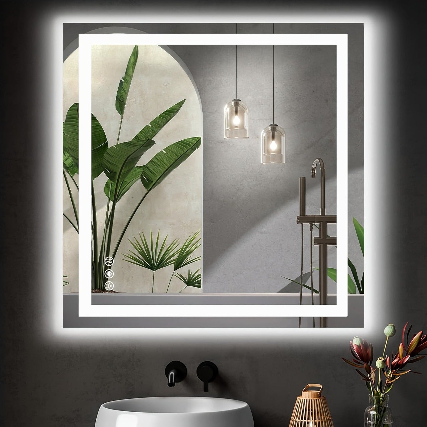 LED Bathroom Mirror with Anti-Fog, Dimmable Vanity Mirror, 3 Color Lighting Modes, Dual Light, Wall Mounted Horizontal or Vertical