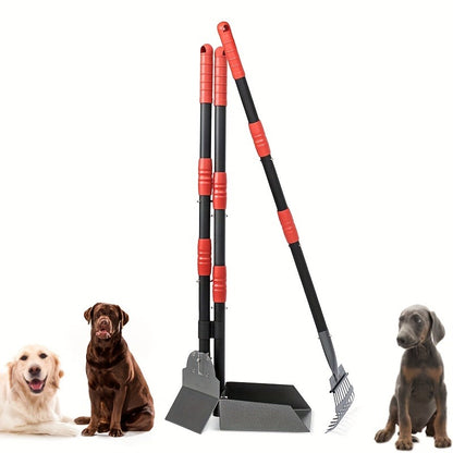 Dog Pooper Scooper Set – Stainless Steel Tray & Rake with Adjustable Long Handle, Rust-Proof Durable Pet Waste Removal Tool, Easy to Clean