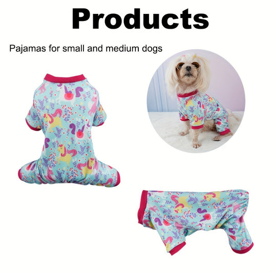 Puppy Clothes Set 4pcs Dog Cat Pajamas Onesie for Small Breeds Boys Girls, Spring Summer Shirts for Chihuahua Yorkshire Terrier Cats