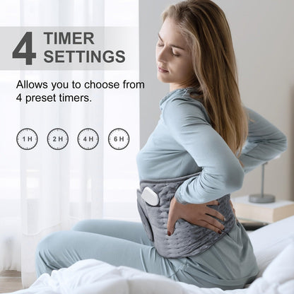 Wraparound Electric Heating Belt with Six Heat Levels, 1–6 Hour Timer and Adjustable Waist Straps in Gray or Purple
