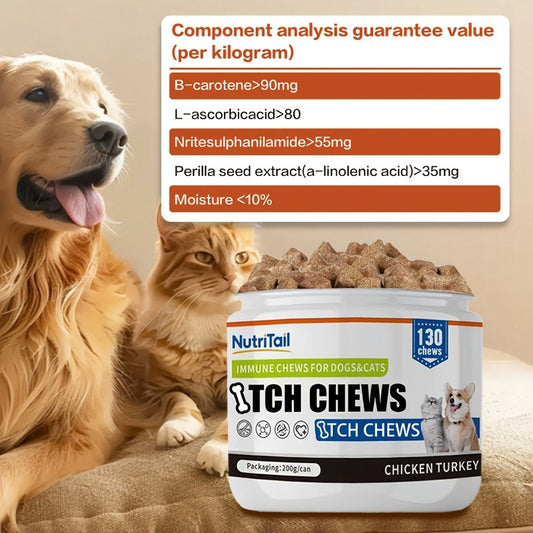 Pet Soft Chews for Skin & Hair, Probiotics & Calming – 200g / 130 Chewable Tablets, Moisturizes Skin, Maintains Coat