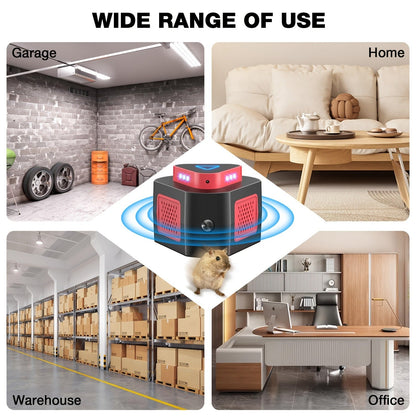 Plug-In Pest Repeller 4-in-1, 360° Soundwave Coverage, Repels Mice, Rats, Cockroaches, Bats & Squirrels