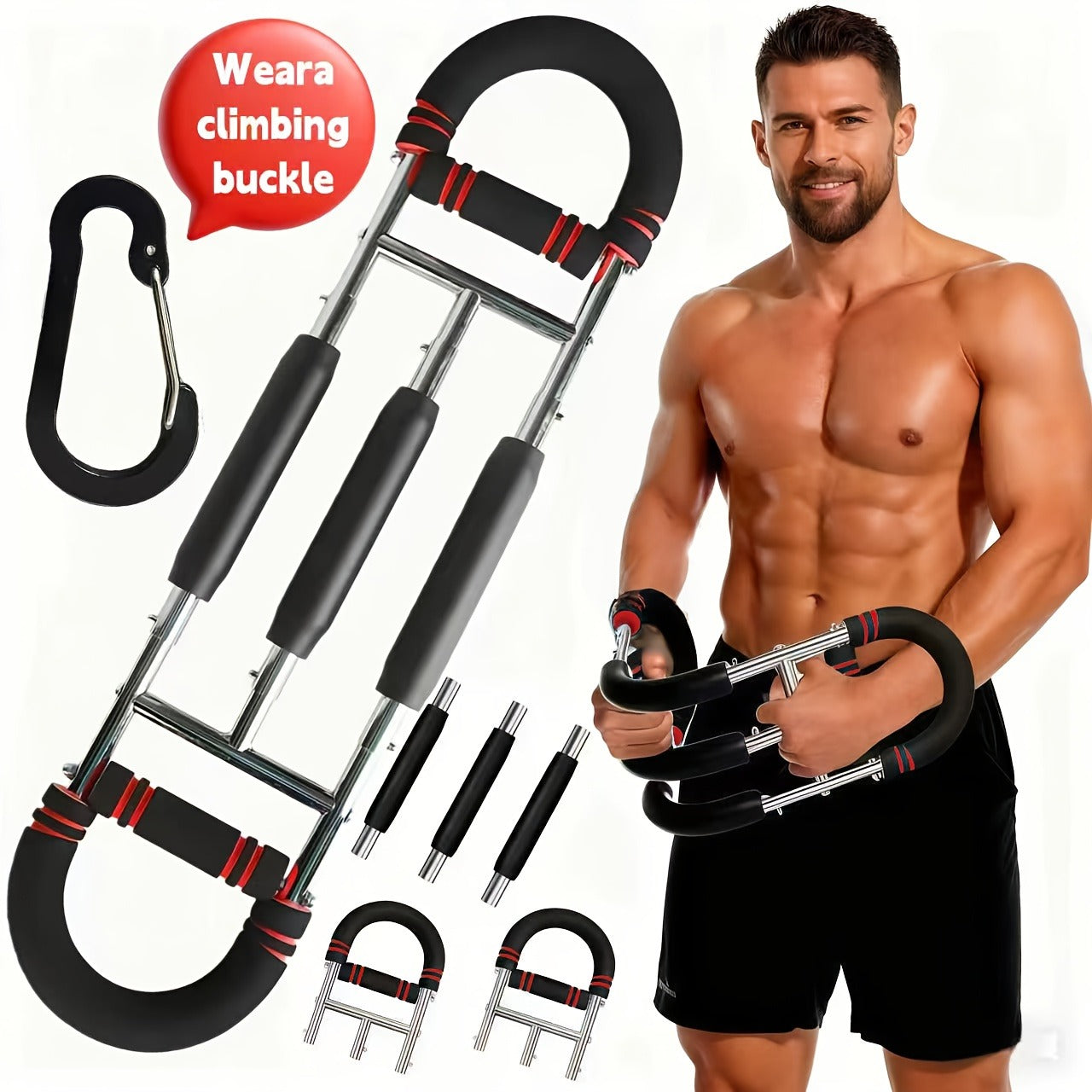 Arm Strength Trainer Three-Bar Chest Expander, Adjustable Multi-Level Resistance, Portable Detachable Forearm & Chest Workout Device
