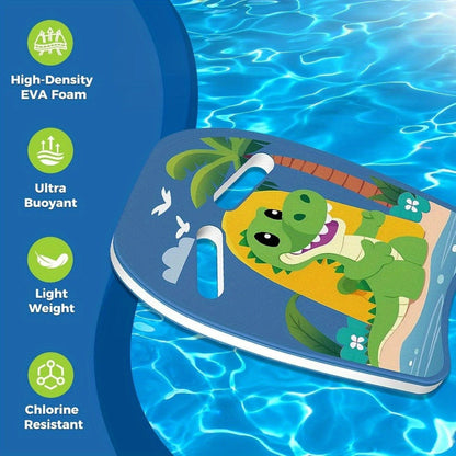 Kids Swimming Kickboard – Cute Dinosaur Cartoon Design, Blue Buoyant Foam Pool Training Aid for Toddlers Children