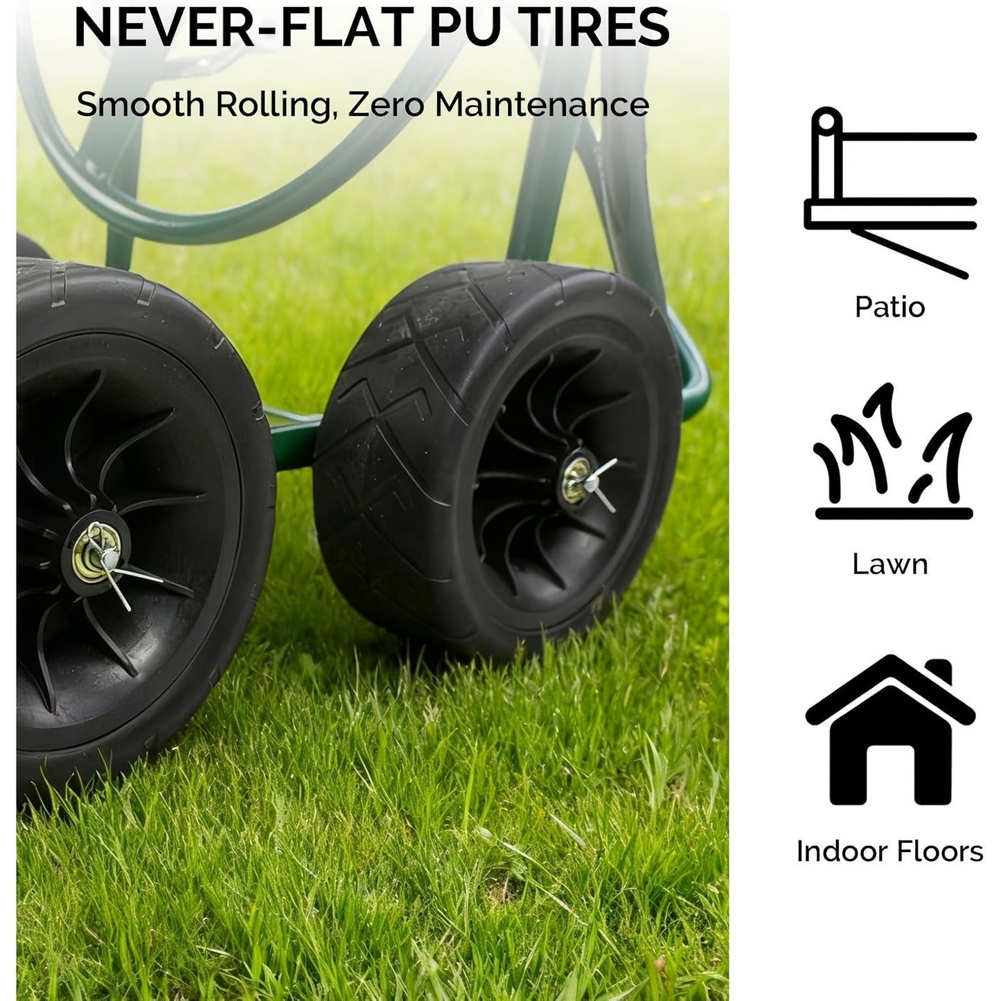 Garden Hose Reel Cart | 250ft Capacity, Heavy-Duty Steel, 4 Wheels & Storage Basket