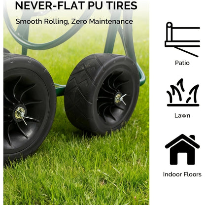 Garden Hose Reel Cart | 250ft Capacity, Heavy-Duty Steel, 4 Wheels & Storage Basket