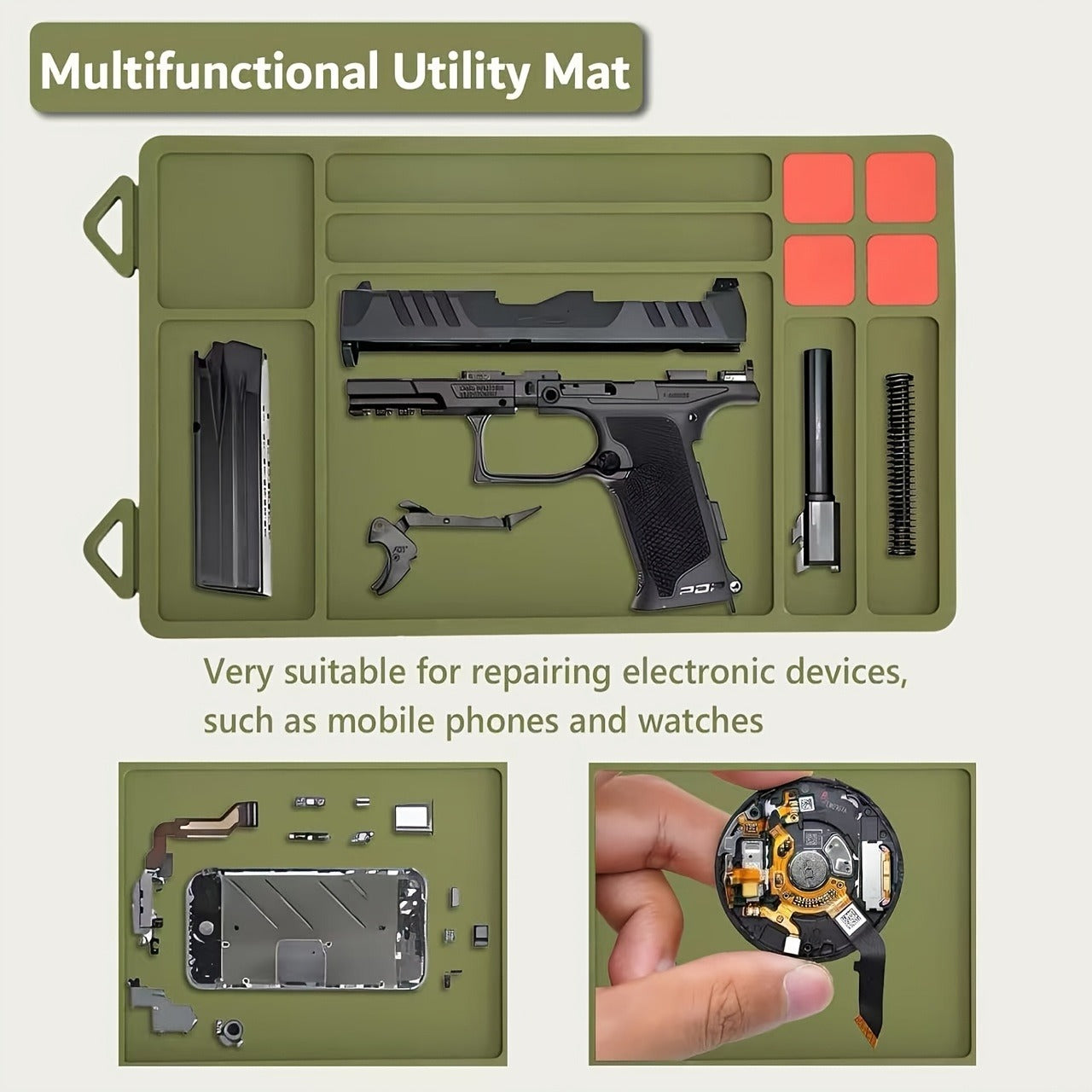 Gun Cleaning Mat with Magnetic Parts Tray – Heavy Duty Non-Slip Rubber Solvent-Resistant Pad for Pistol Rifle Handgun Maintenance