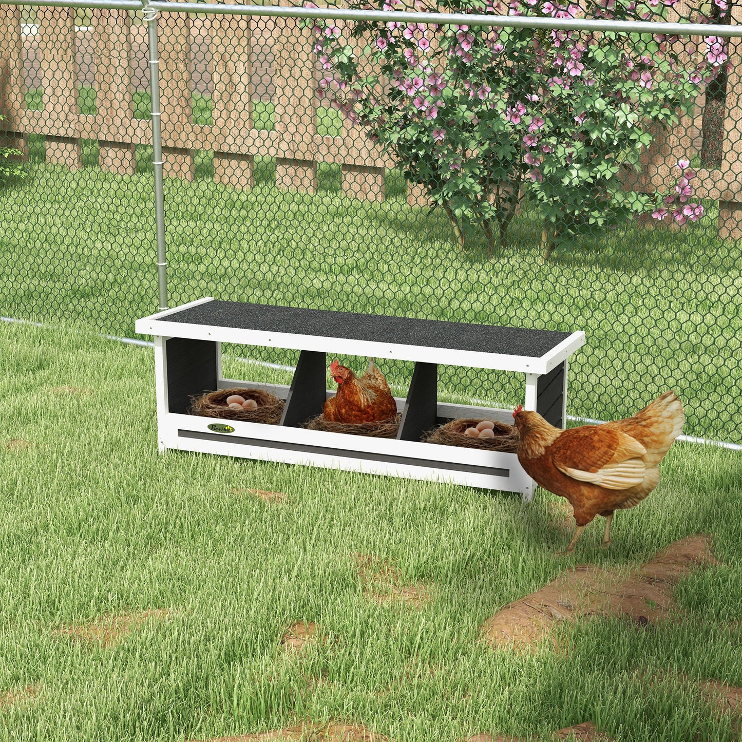 Chicken Nesting Box 3 Hole Wood Laying Box with Asphalt Roof for Hens, Indoor Outdoor Chicken Coop Nesting Boxes Fits Up to 3 Chickens