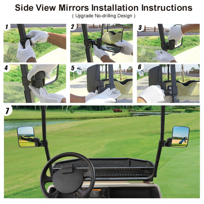 Golf Cart Mirror Set Convex Wide Angle Rotatable Side & Panoramic Rear View Mirrors – Fits Yamaha, EZGO, Club Car & Most Golf Carts
