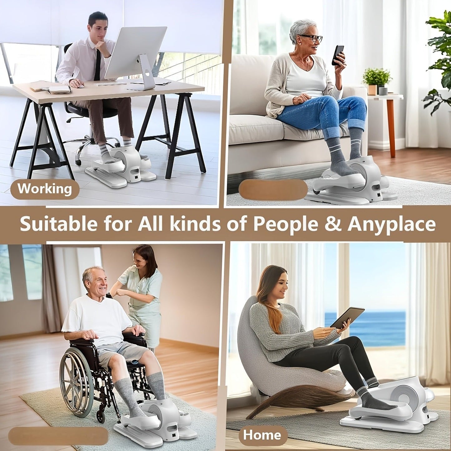 Under Desk Elliptical Machine – 12-Speed Electric Seated Leg Exerciser, Quiet & Portable Foot Pedal Trainer with Remote