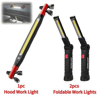 COB LED Work Light Rechargeable – Magnetic Base Portable Flashlight, 1000 Lumen Adjustable Beam, Multi-Pack Hanging Lamp for Garage