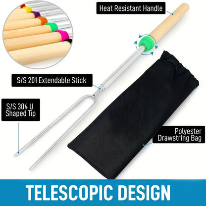Marshmallow Roasting Sticks 12-Pack Extendable Stainless Steel + Bag, for Grilling, Camping and Outdoor Meals