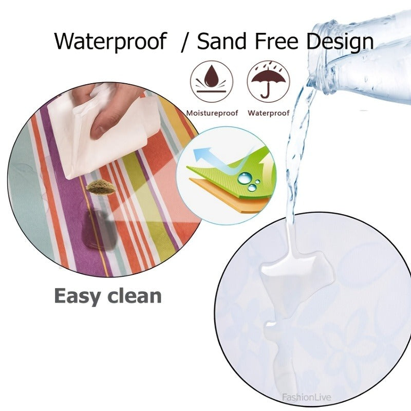 Striped Picnic Blanket with Integrated Carry Handle and 57 x 70.87 or 31.5 x 57.1-Inch Size Options