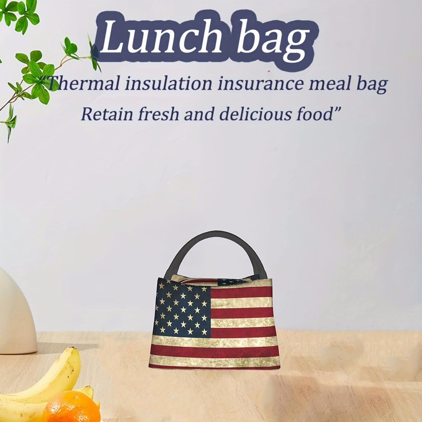 Retro Insulated Lunch Cooler Bag 11"x6.3"x6.7" Portable Reusable Independence Day Themed Leakproof Lunch Box for Camping Picnic Beach Office