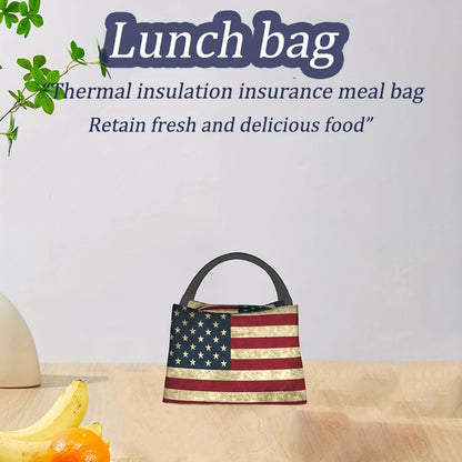 Retro Insulated Lunch Cooler Bag 11"x6.3"x6.7" Portable Reusable Independence Day Themed Leakproof Lunch Box for Camping Picnic Beach Office