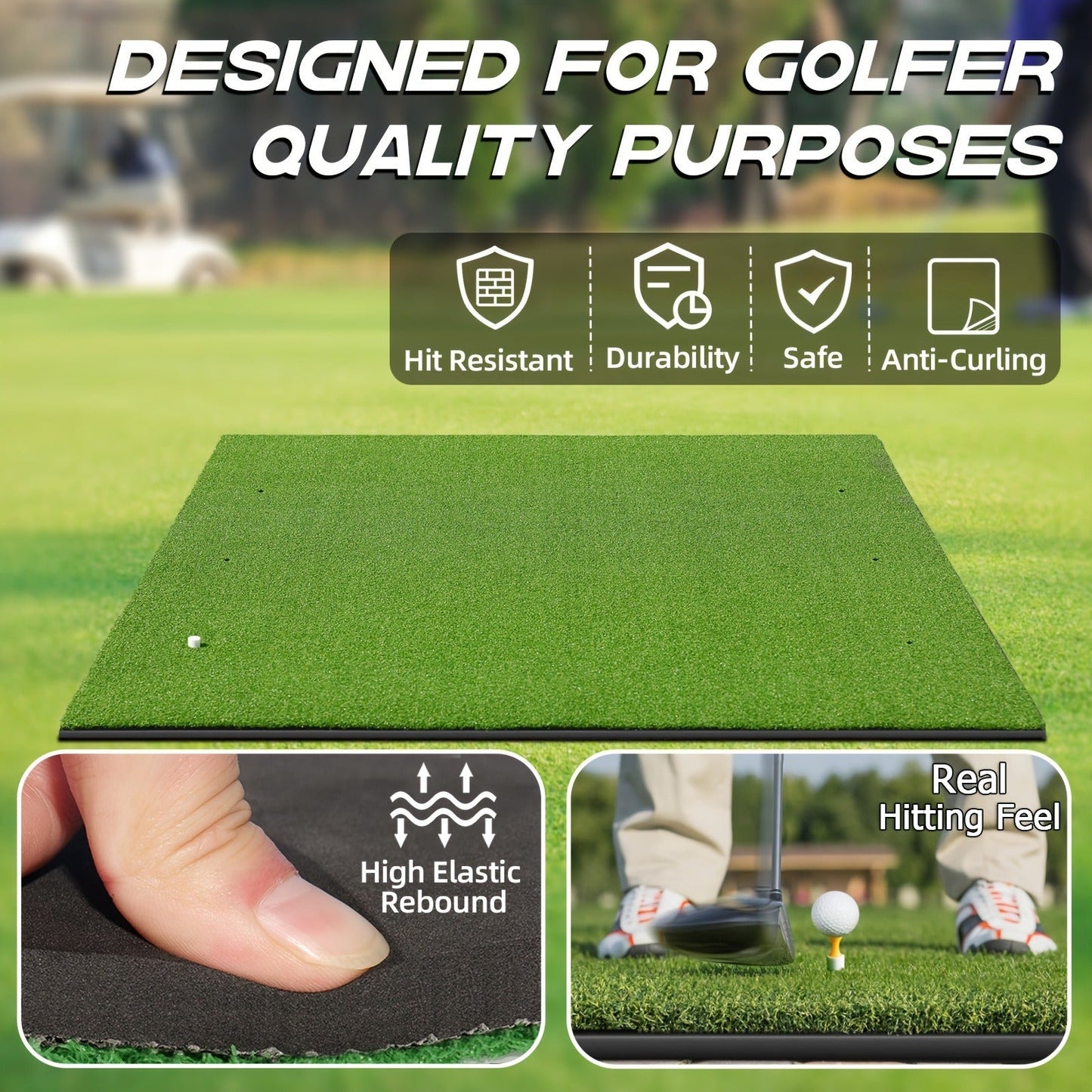 Golf Hitting Mat with Artificial Turf & Non-Slip EVA Base, Indoor Outdoor Golf Practice Mat Set with 9 Golf Balls 8 Tees & Rubber Tee