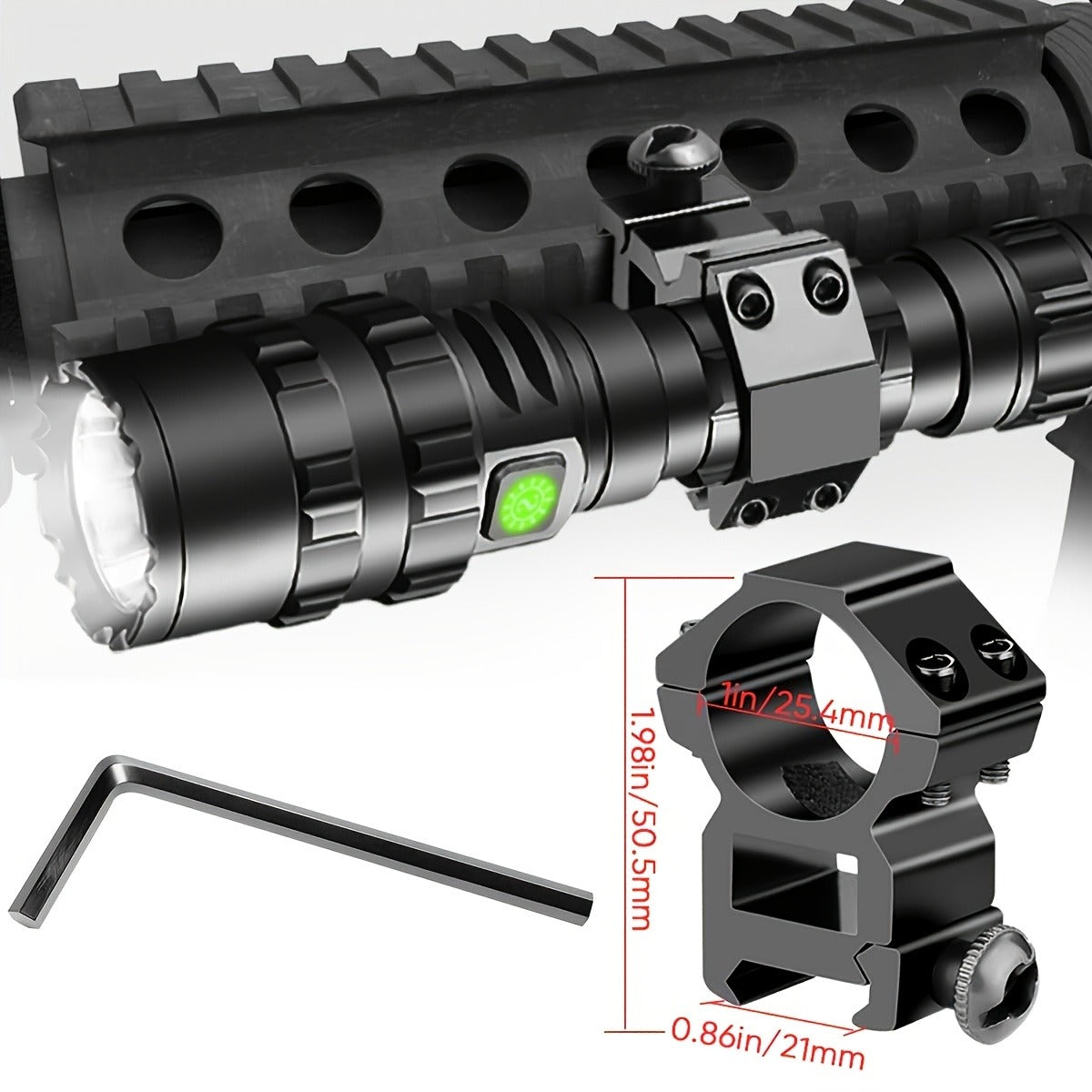 Picatinny Rail Flashlight 2 Pack – High Lumen Tactical Torch, 5 Modes, USB Rechargeable, 20mm Rail Mount, Wrist Strap & Remote Switch