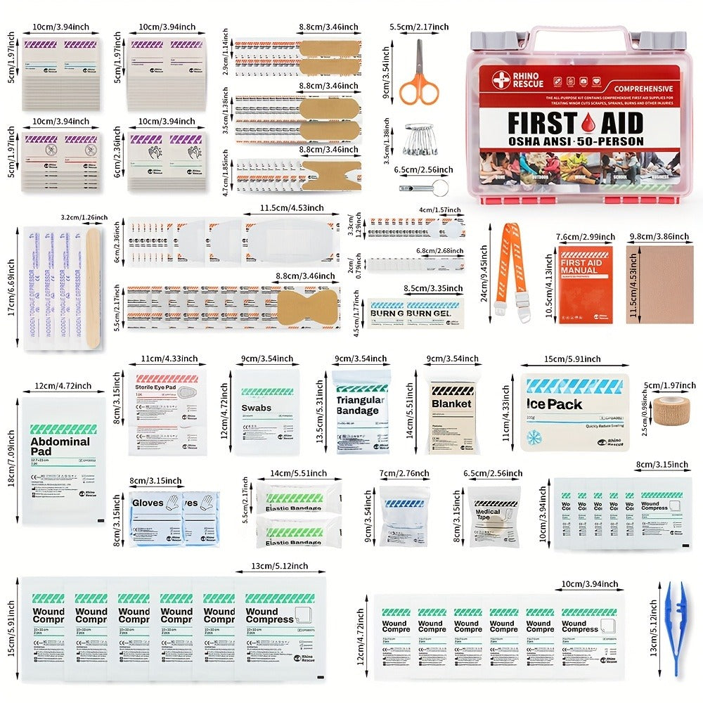 RHINO RESCUE 266-Piece First Aid Kit with Clear Handled Hard Case, Divided Trays and Packed Supplies