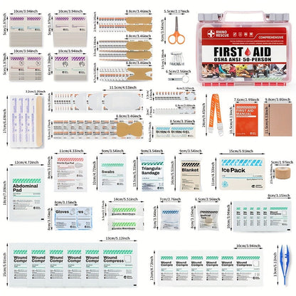 RHINO RESCUE 266-Piece First Aid Kit with Clear Handled Hard Case, Divided Trays and Packed Supplies