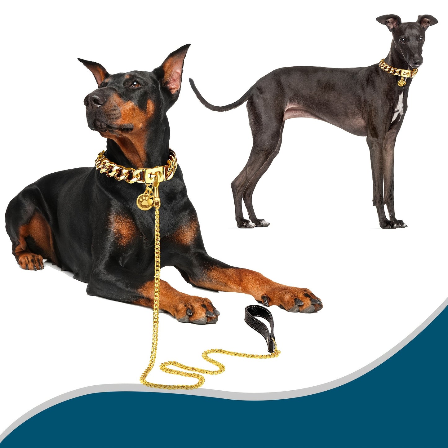 Cuban Link Dog Chain Collar – 19mm Gold Plated Stainless Steel with Snap Lock, 6 Sizes for Puppy Small Medium Large Dogs
