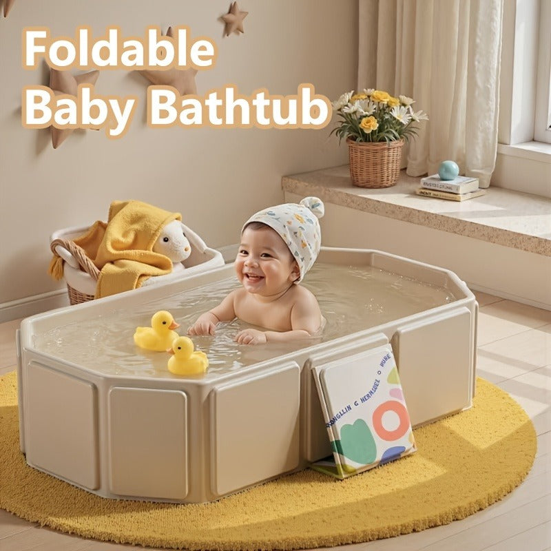 Foldable Baby Bathtub Portable Newborn Infant Tub with Drain Hole, Anti-Slip Base & Durable Multi-Functional Design for Home Travel Use