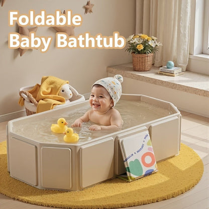 Foldable Baby Bathtub Portable Newborn Infant Tub with Drain Hole, Anti-Slip Base & Durable Multi-Functional Design for Home Travel Use