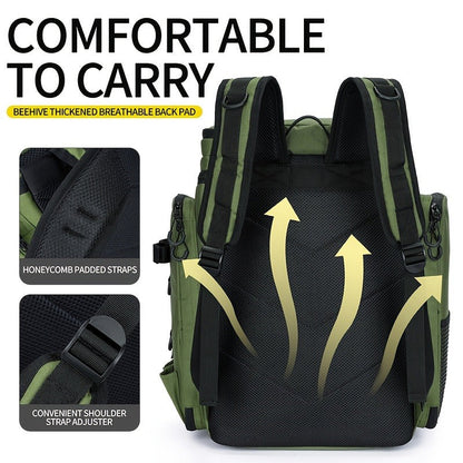 Fishing Backpack with Rod Holder 45L – Large Capacity Outdoor Tackle Bag, Waterproof Travel Shoulder Pack for Fishing Camping Hiking