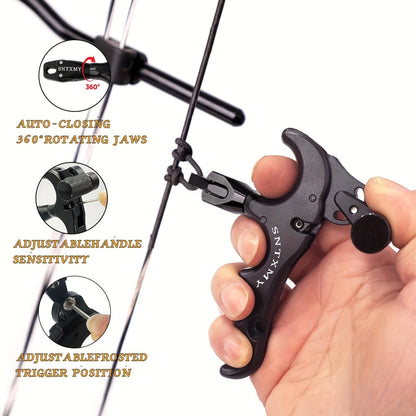 Archery Bow Release Aid for Compound Bow – 360° Rotating Aluminum Thumb Trigger Wrist Strap Release with Adjustable Sensitivity for Hunting