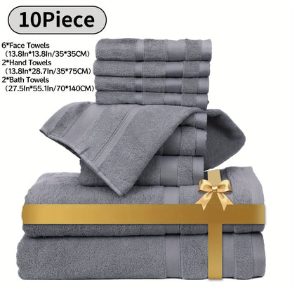Towel Set 6 or 10 Piece Pure Cotton Bath Towels in Grey, Blue, White or Yellow for Home, Gym and Travel