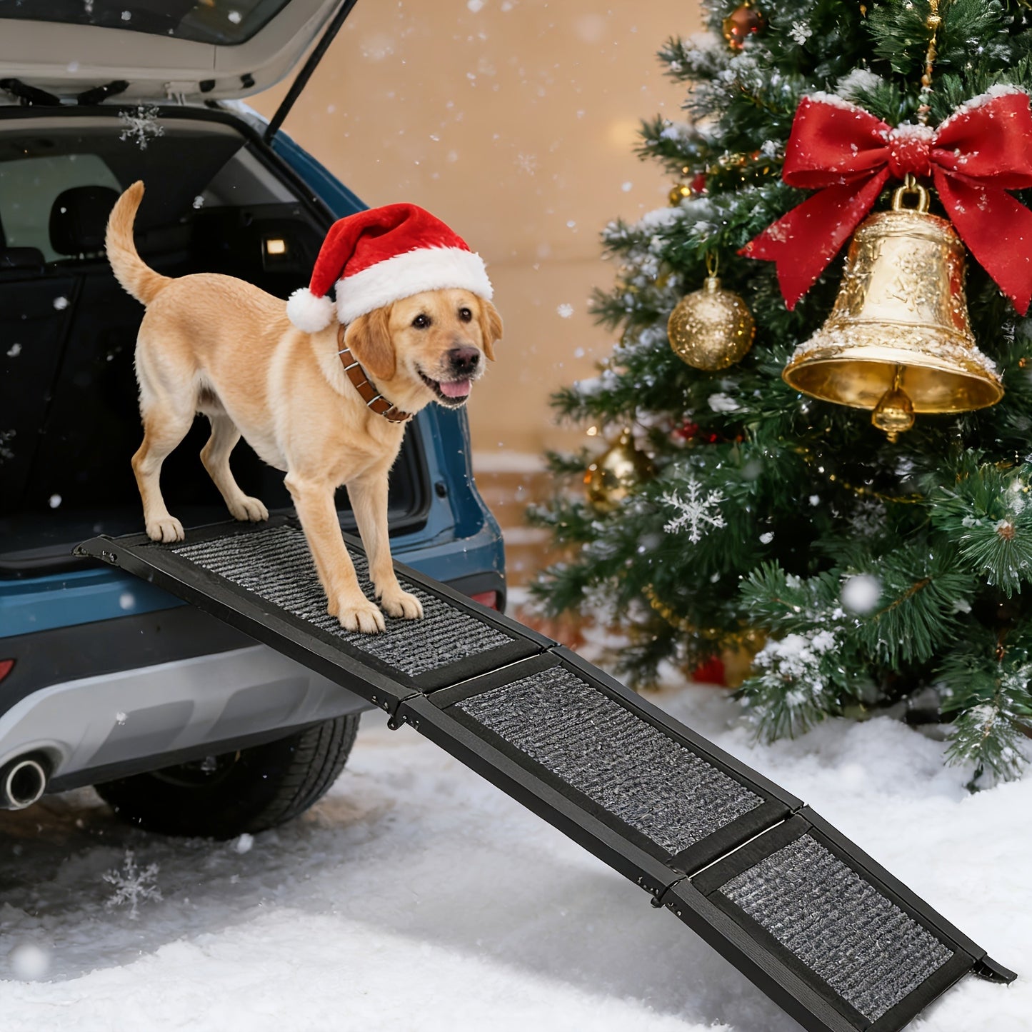 Folding Pet Ramp for Dogs & Cats – Adjustable Portable Non-Slip Fabric Ramp with Ergonomic Handle for Car