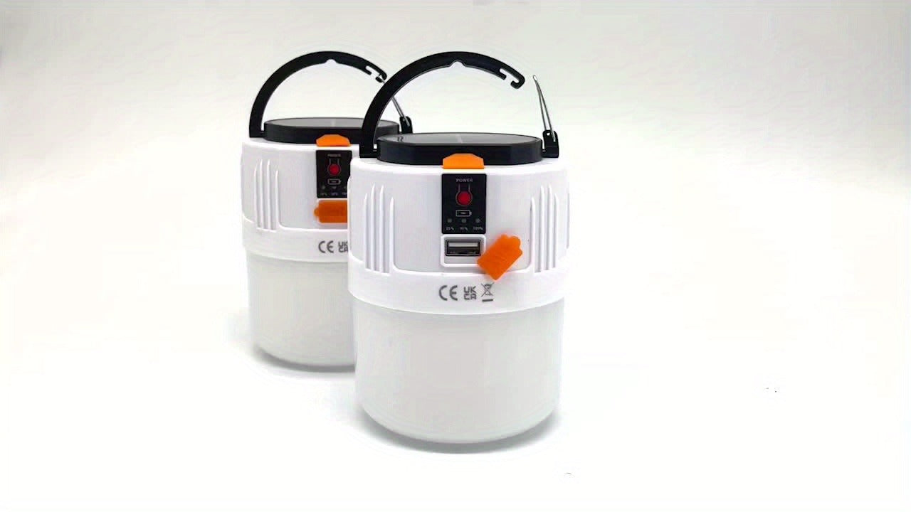 Solar Camping Lantern Four-Pack with USB-C Charging, Three Lighting Modes, Power Display and Carry Handles