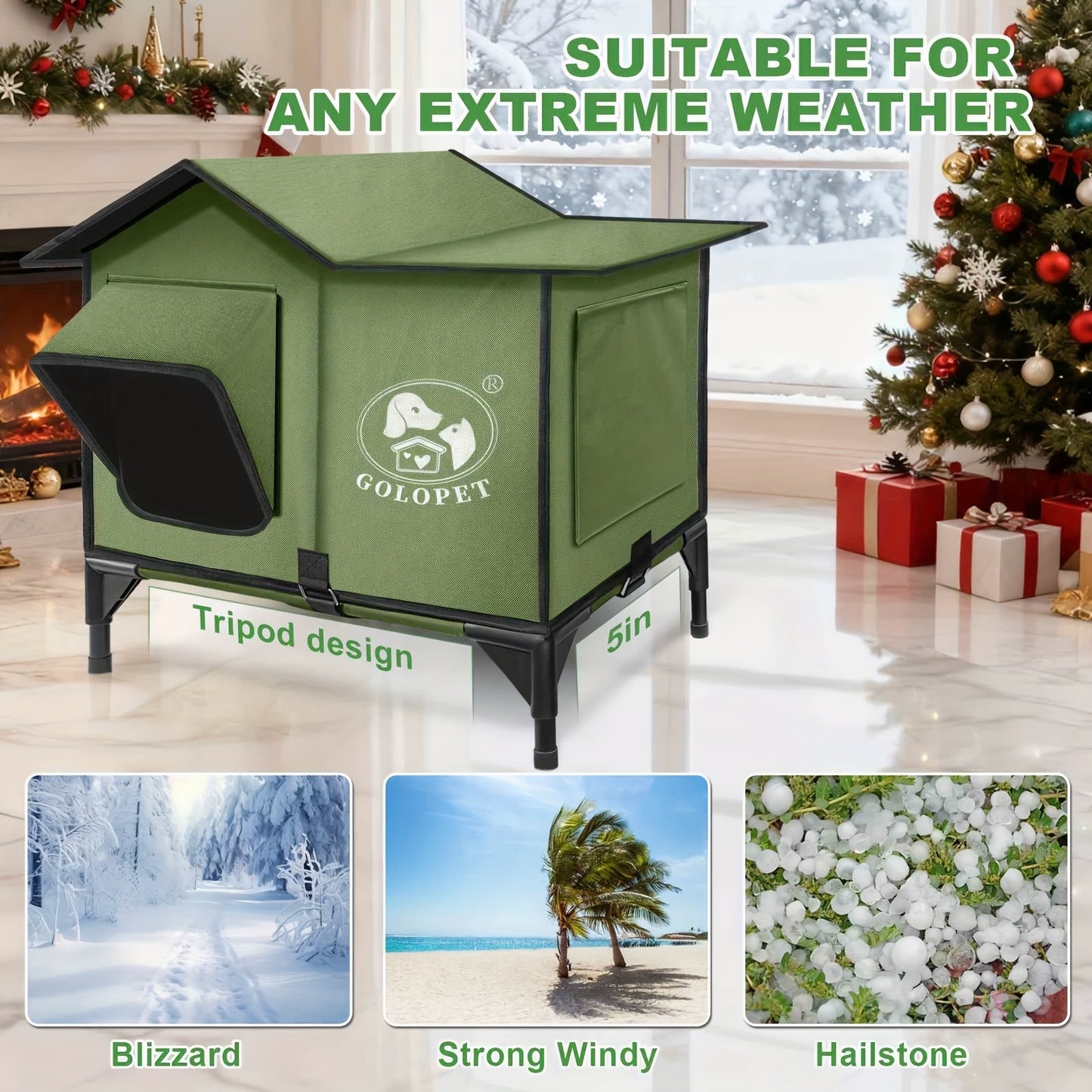 Elevated Cat House & Dog Bed with Detachable Heating Pad – Raised Outdoor Indoor Pet Bed for Cats Small Dogs