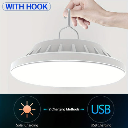 Solar Camping Lantern Two-Pack with Remote Control, 120 LEDs, Five Light Modes, USB Charging and Hanging Hooks