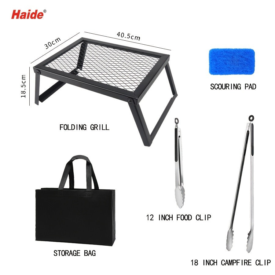 Portable Camping Bonfire Grill with Storage Bag – Heavy Duty Iron Barbecue Rack for Outdoor Picnic, RV Party & Firewood Heating