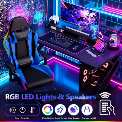 Gaming Chair with 7-Point Vibration Massage, Bluetooth Speakers, RGB Lighting, Footrest and 400lb Rating