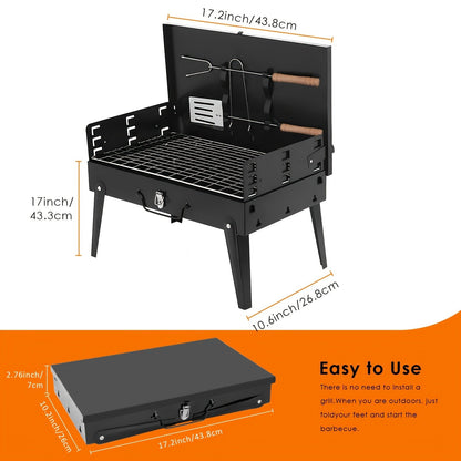 Charcoal Grill Portable BBQ with Hood – Foldable Compact Outdoor Barbecue Grill for Camping Tailgating Picnic Backyard Cookouts |