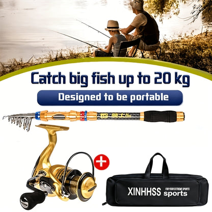 Telescopic Fishing Rod & Reel Combo – Carbon Fiber Collapsible Fishing Pole Full Kit with Carrier Bag for Travel Saltwater Freshwater